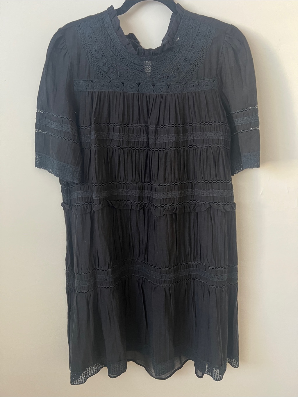Isabel Marant Etoile Black Tiered Lace-Detail Tunic Dress